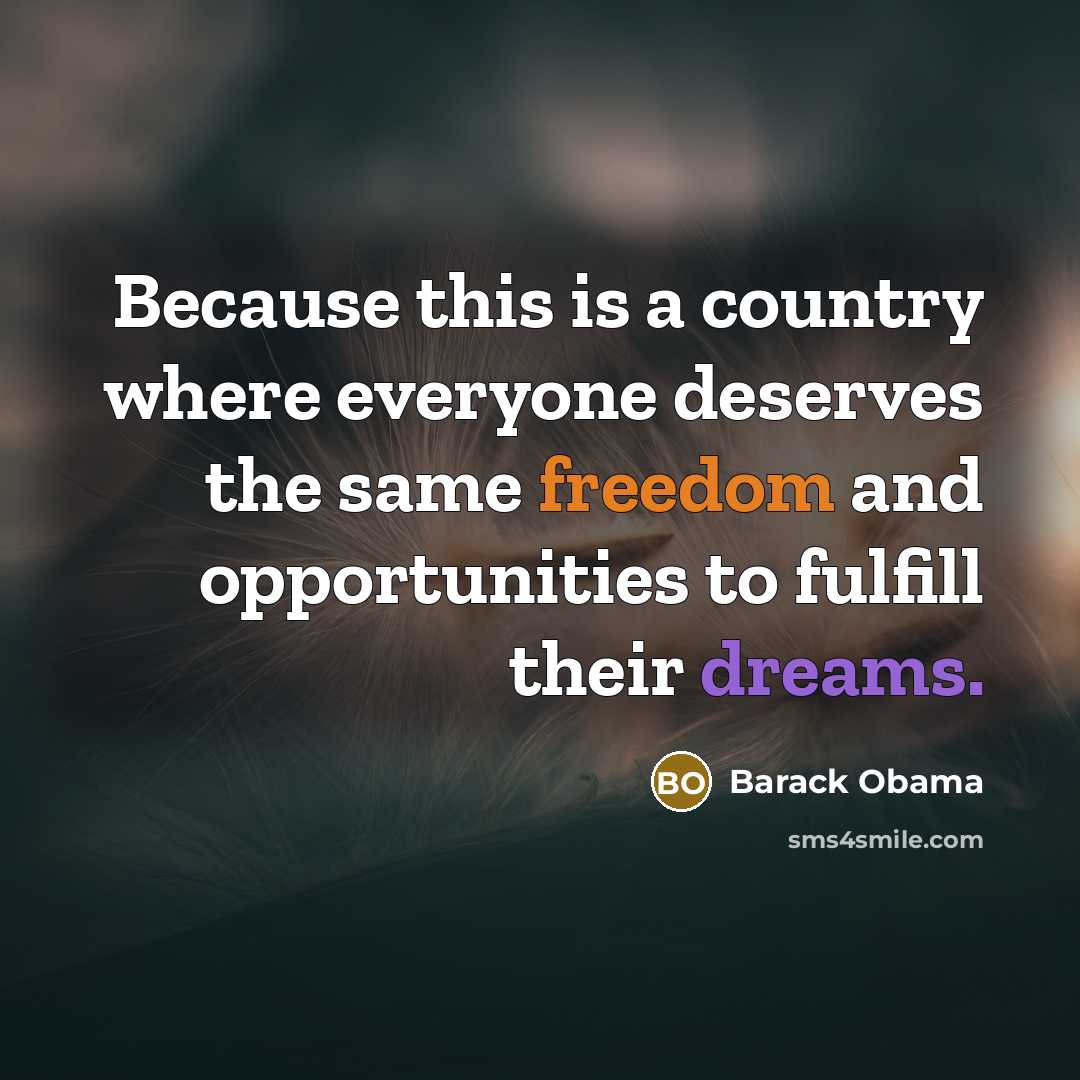 “Because this is a country where everyone deserves the same freedom and opportunities to fulfill their dreams.” quote by Barack Obama