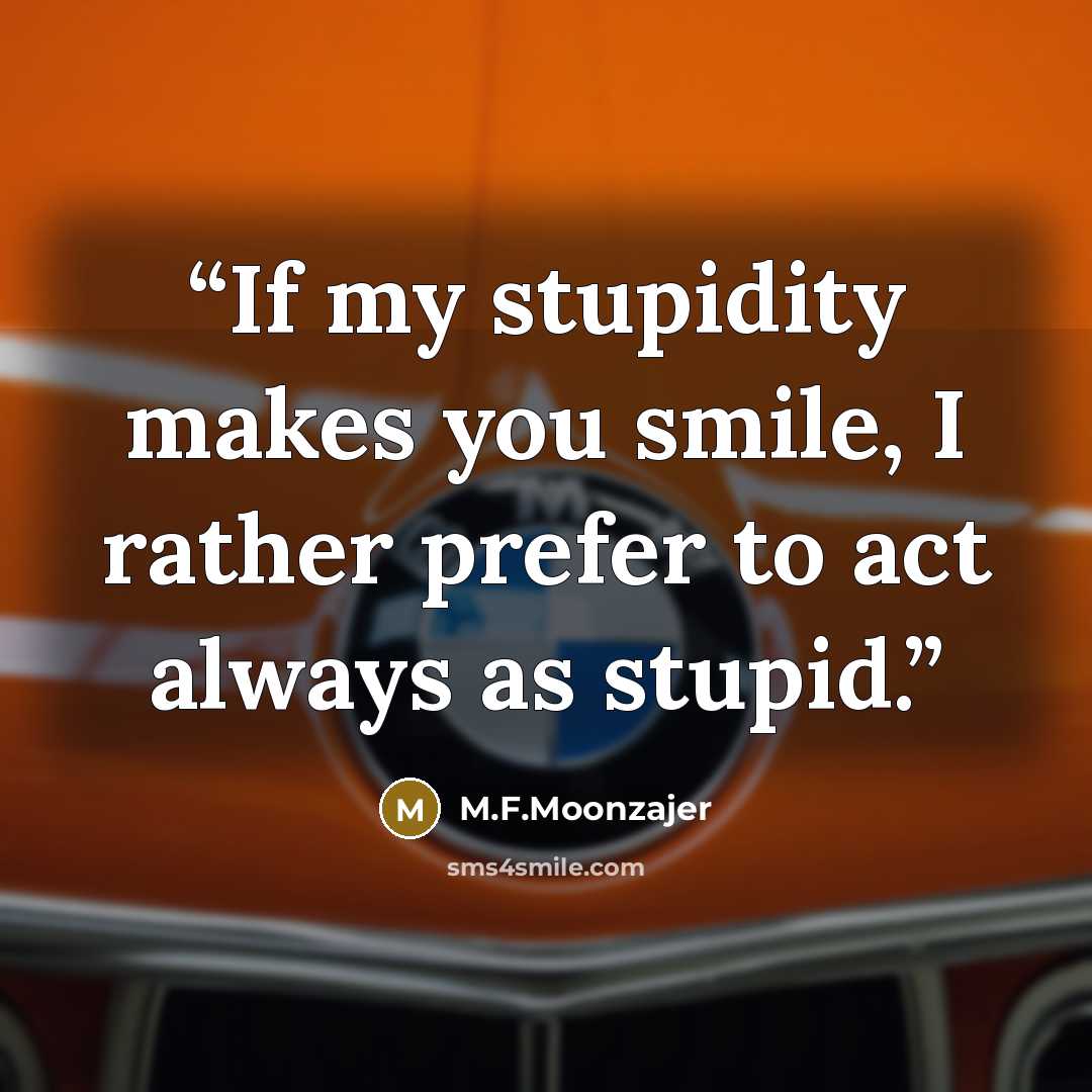 “If my stupidity makes you smile, I rather prefer to act always as stupid.” quote by M.F.Moonzajer