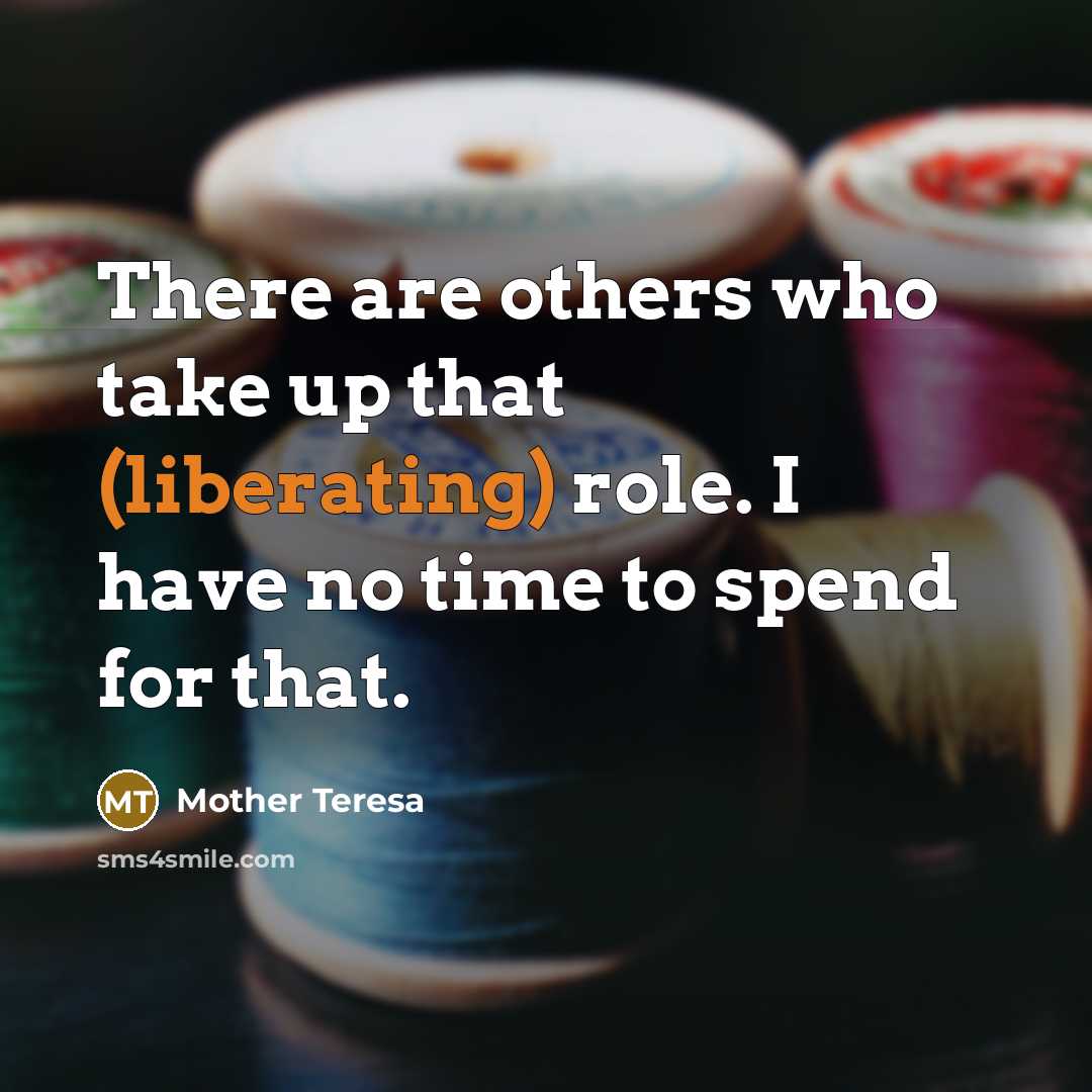 “There are others who take up that (liberating) role. I have no time to spend for that.” quote by Mother Teresa
