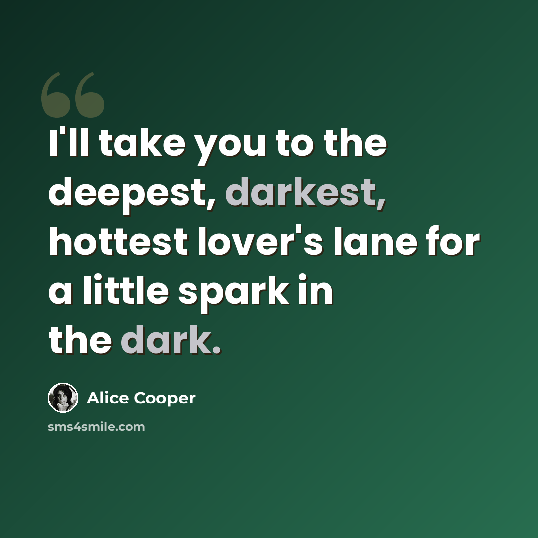 “I'll take you to the deepest, darkest, hottest lover's lane for a little spark in the dark.” quote by Alice Cooper