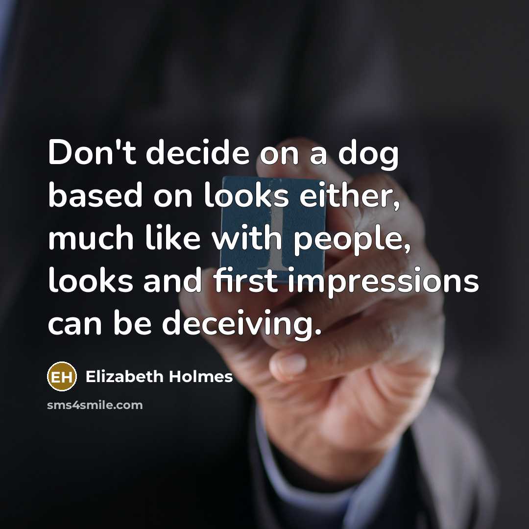 “Don't decide on a dog based on looks either, much like with people, looks and first impressions can be deceiving.” quote by Elizabeth Holmes