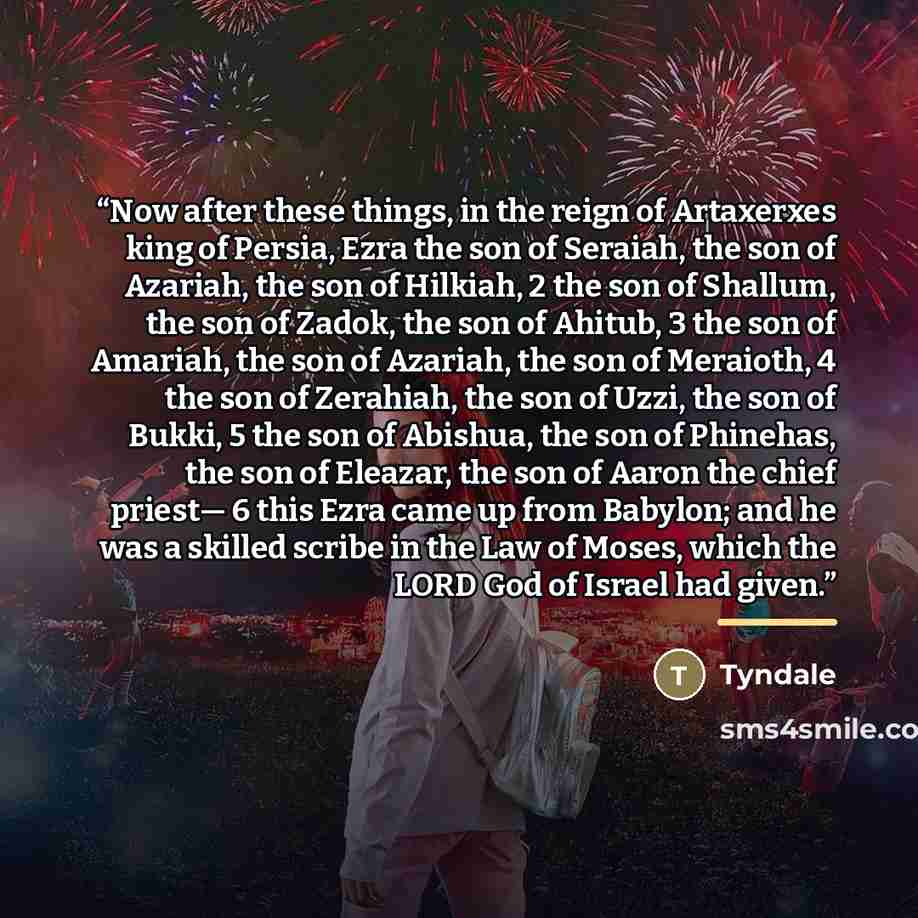“Now after these things, in the reign of Artaxerxes king of Persia, Ezra the son of Seraiah, the son of Azariah, the son of Hilkiah, 2 the son of Shallum, the son of Zadok, the son of Ahitub, 3 the son of Amariah, the son of Azariah, the son of Meraioth, 4 the son of Zerahiah, the son of Uzzi, the…” quote by Tyndale