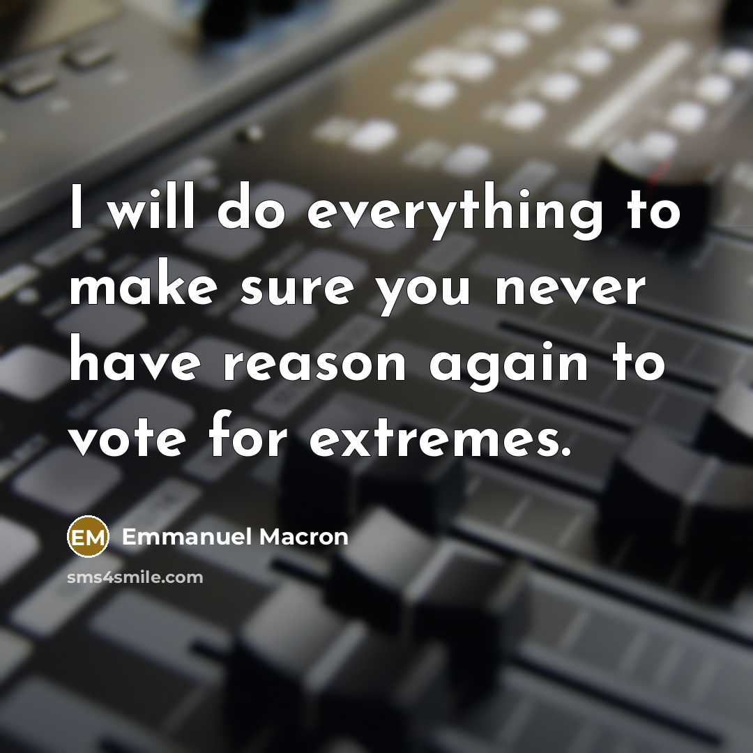 “I will do everything to make sure you never have reason again to vote for extremes.” quote by Emmanuel Macron