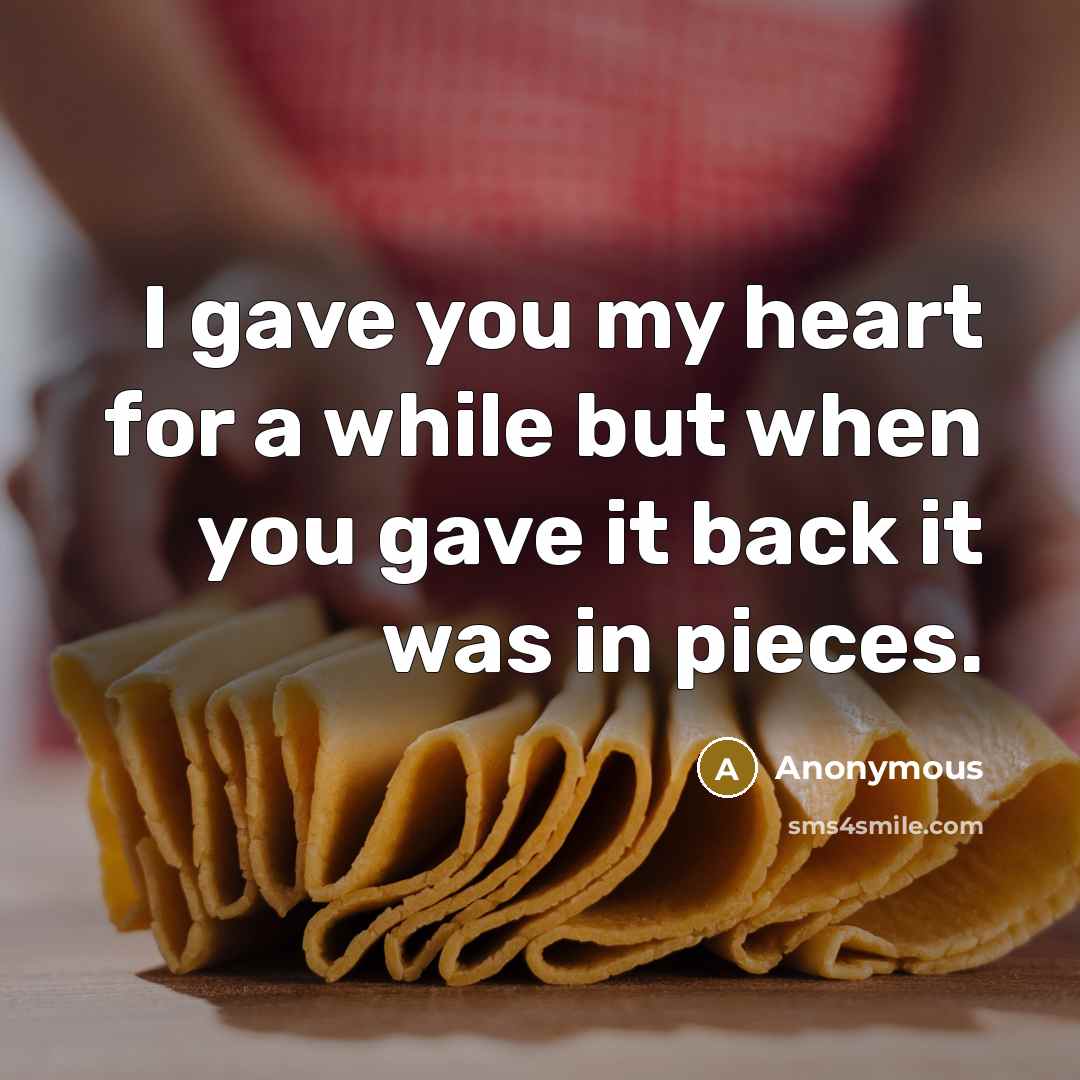 “I gave you my heart for a while but when you gave it back it was in pieces.” quote by Anonymous