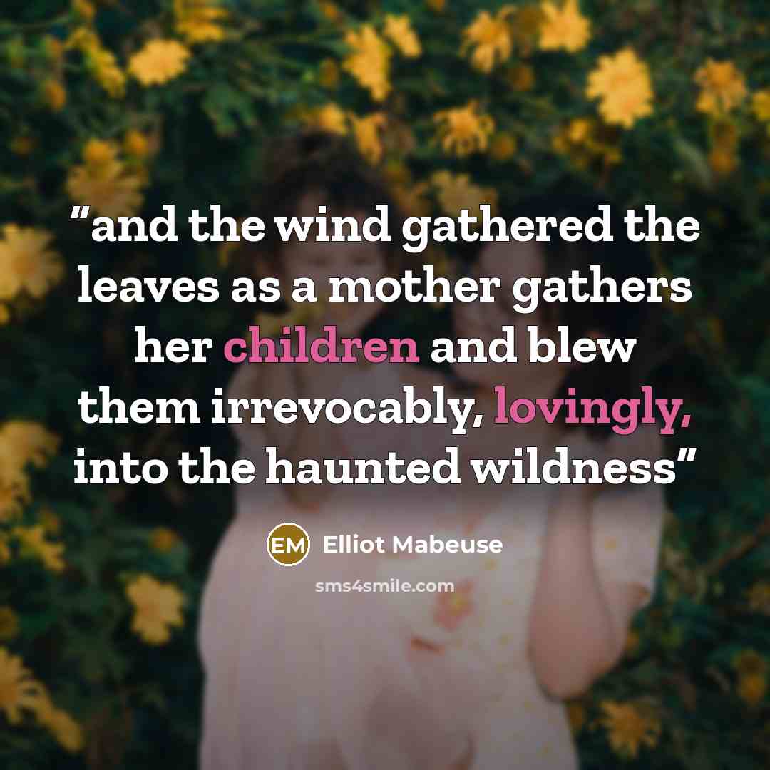 “and the wind gathered the leaves as a mother gathers her children and blew them irrevocably, lovingly, into the haunted wildness” quote by Elliot Mabeuse