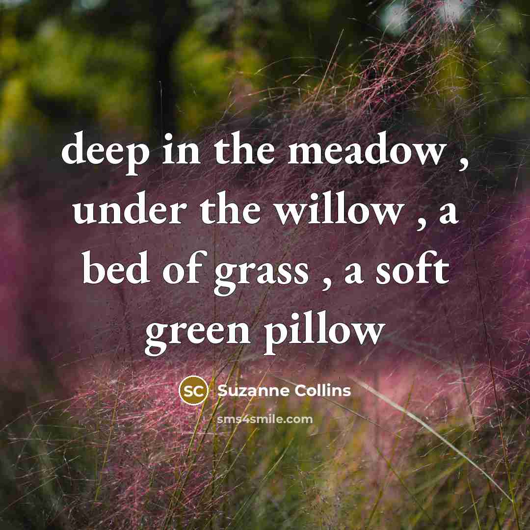 “deep in the meadow , under the willow , a bed of grass , a soft green pillow” quote by Suzanne Collins