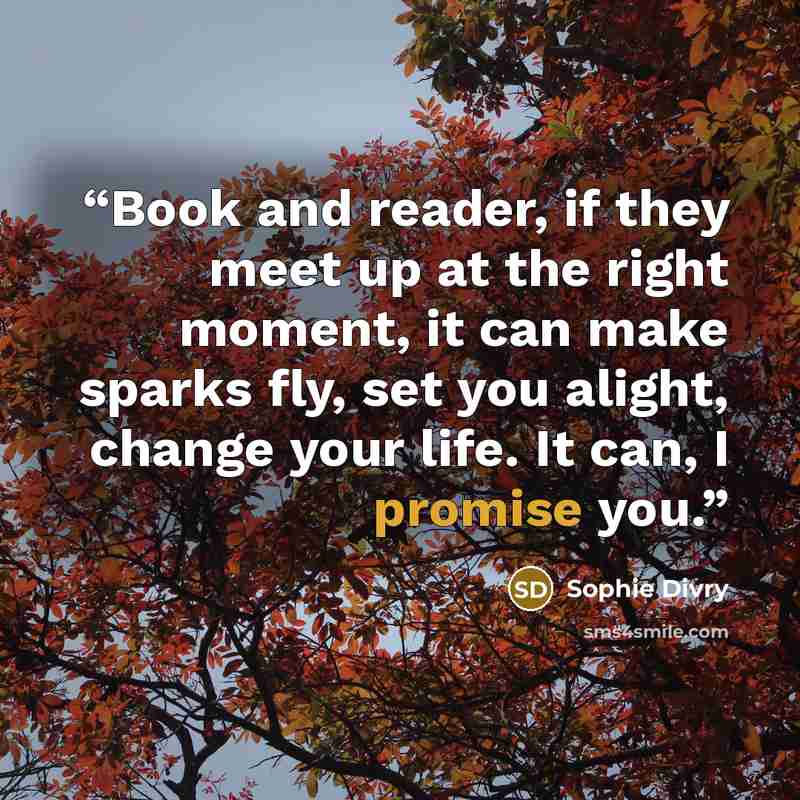 “Book and reader, if they meet up at the right moment, it can make sparks fly, set you alight, change your life. It can, I promise you.” quote by Sophie Divry