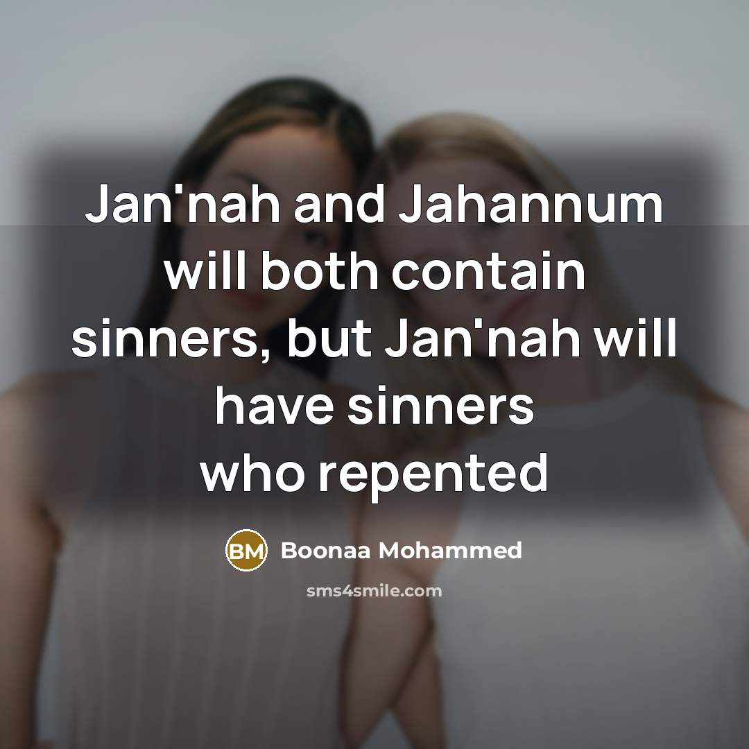 “Jan'nah and Jahannum will both contain sinners, but Jan'nah will have sinners who repented” quote by Boonaa Mohammed