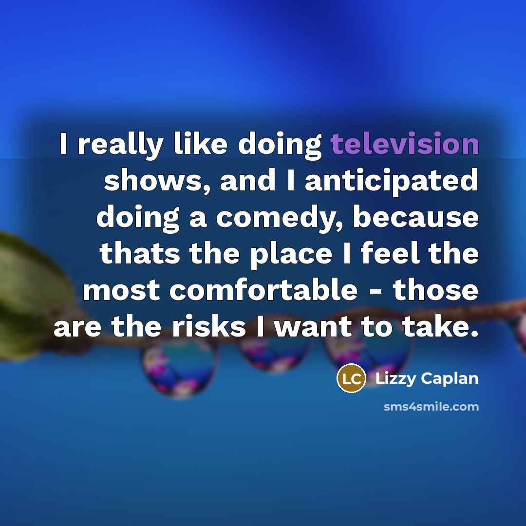 “I really like doing television shows, and I anticipated doing a comedy, because thats the place I feel the most comfortable - those are the risks I want to take.” quote by Lizzy Caplan
