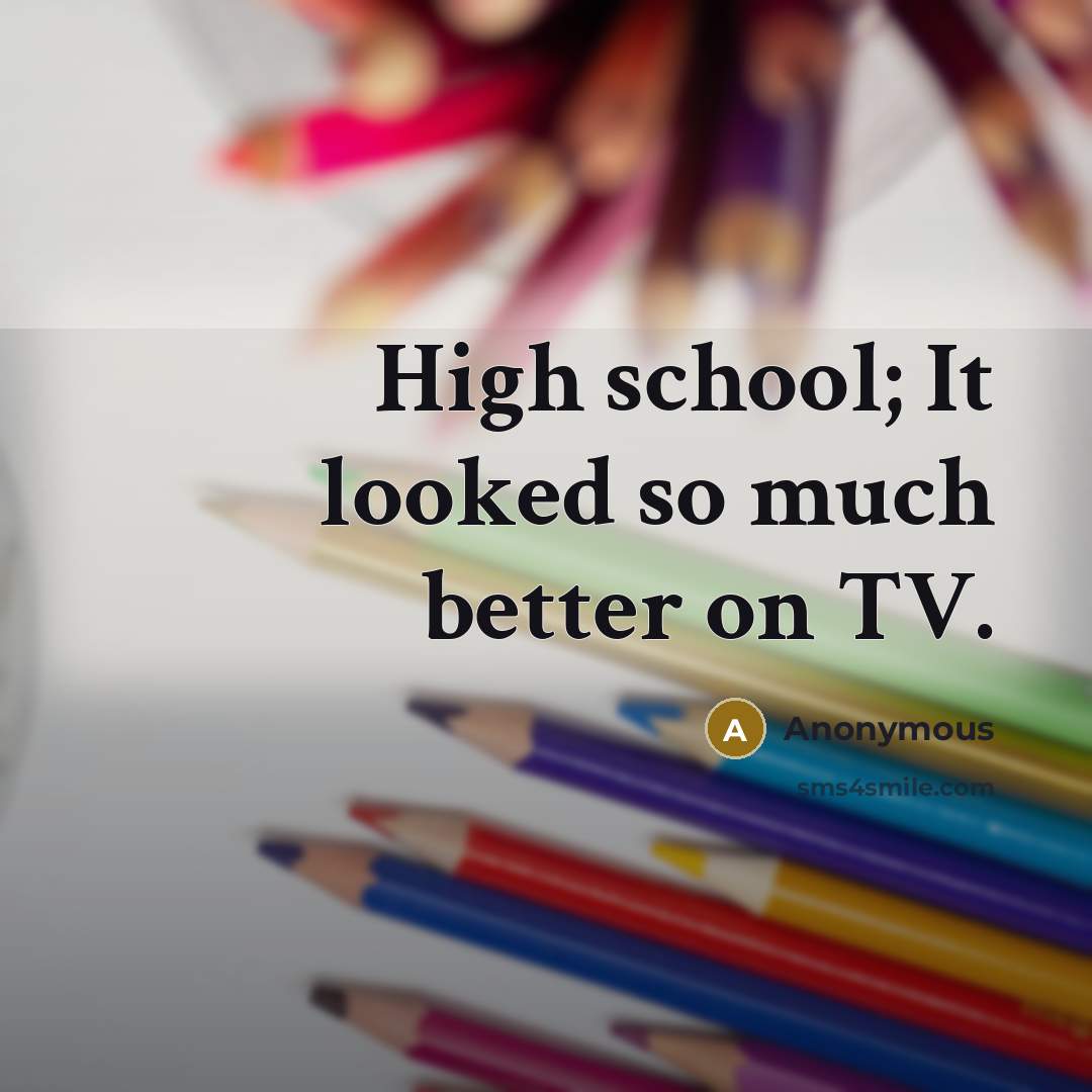 “High school; It looked so much better on TV.” quote by Anonymous
