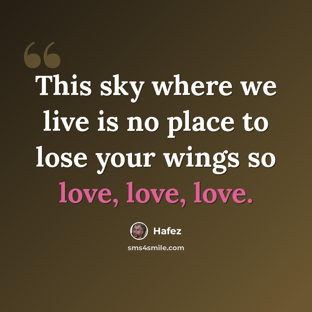 “This sky where we live is no place to lose your wings so love, love, love.” quote by Hafez