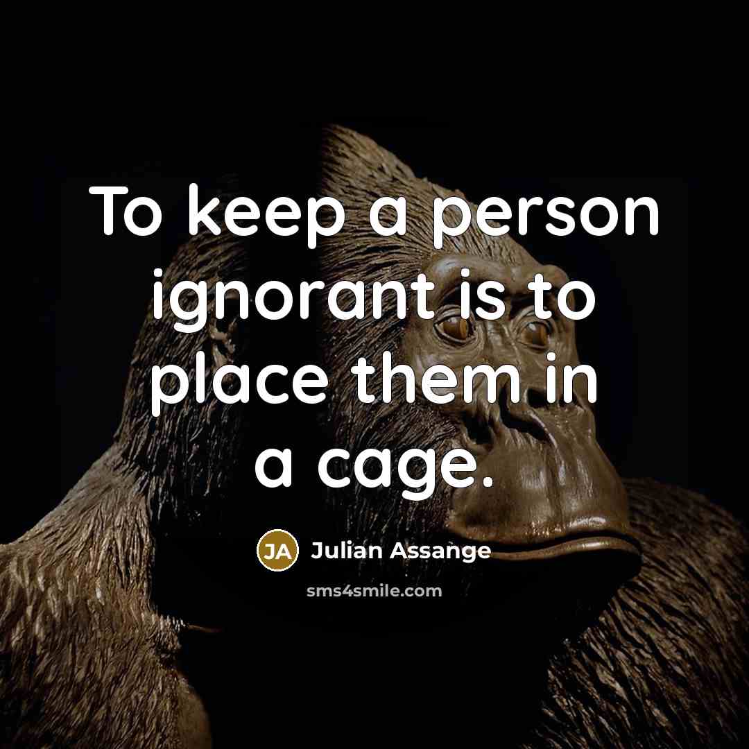 “To keep a person ignorant is to place them in a cage.” quote by Julian Assange