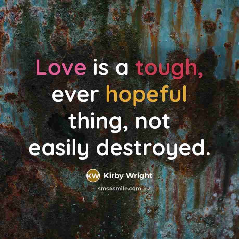 “Love is a tough, ever hopeful thing, not easily destroyed.” quote by Kirby Wright