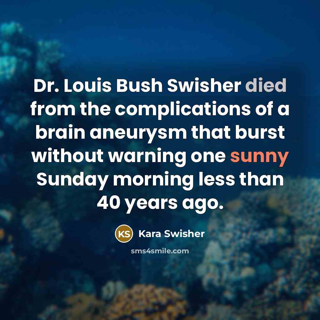 “Dr. Louis Bush Swisher died from the complications of a brain aneurysm that burst without warning one sunny Sunday morning less than 40 years ago.” quote by Kara Swisher