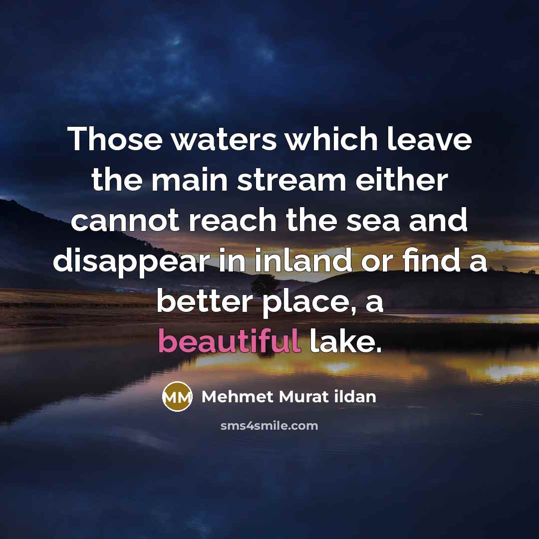 “Those waters which leave the main stream either cannot reach the sea and disappear in inland or find a better place, a beautiful lake.” quote by Mehmet Murat Ildan