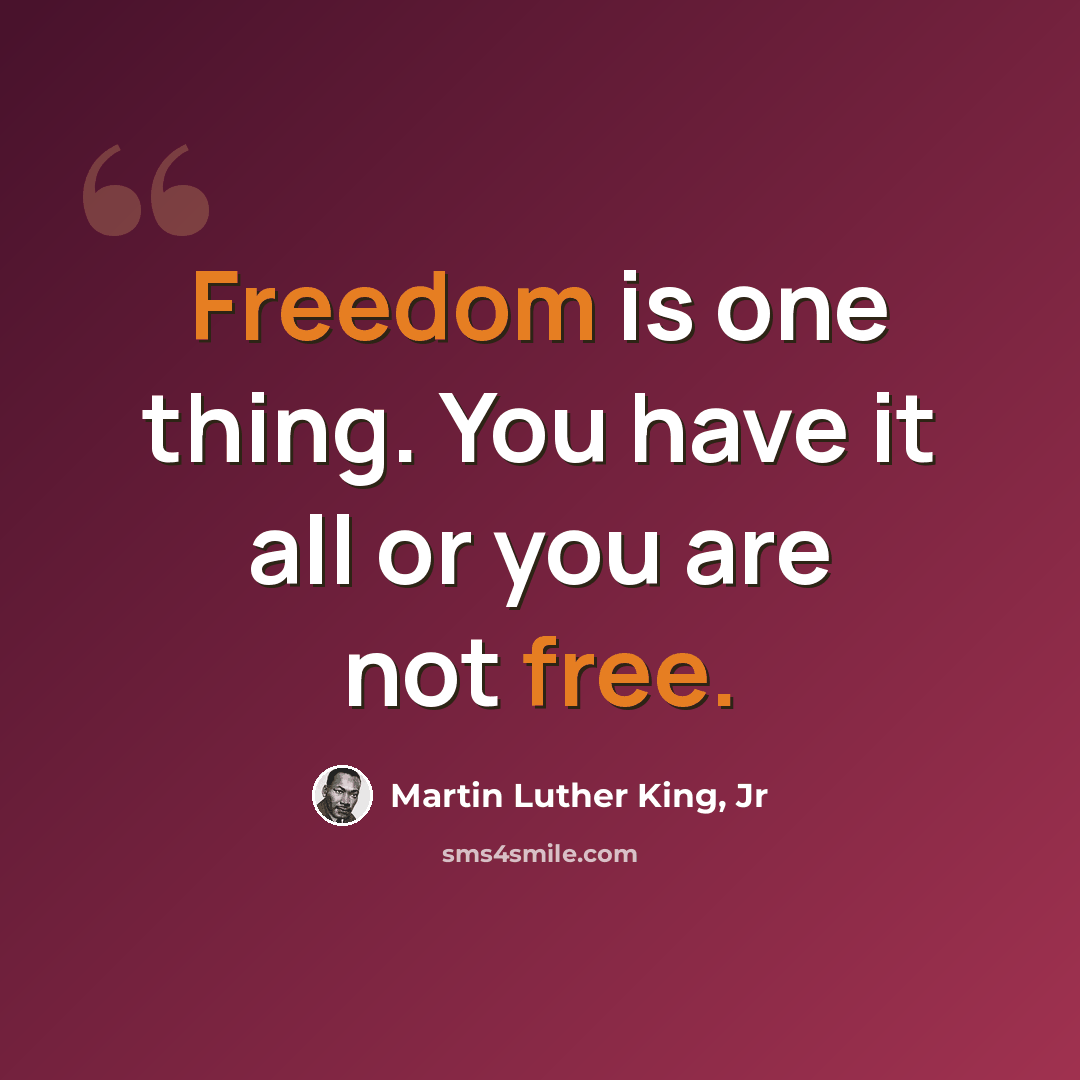 “Freedom is one thing. You have it all or you are not free.” quote by Martin Luther King, Jr