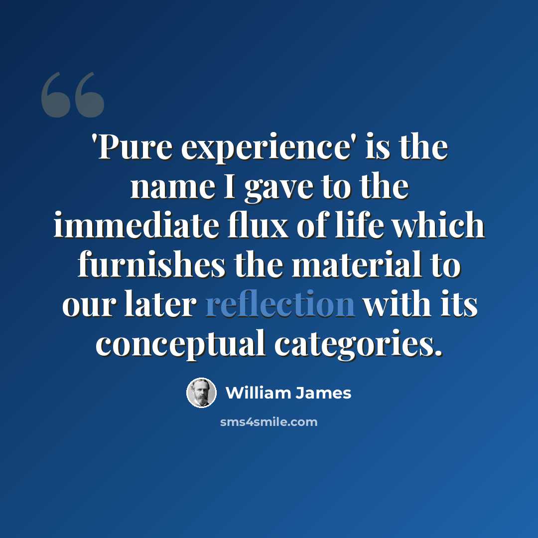 “'Pure experience' is the name I gave to the immediate flux of life which furnishes the material to our later reflection with its conceptual categories.” quote by William James