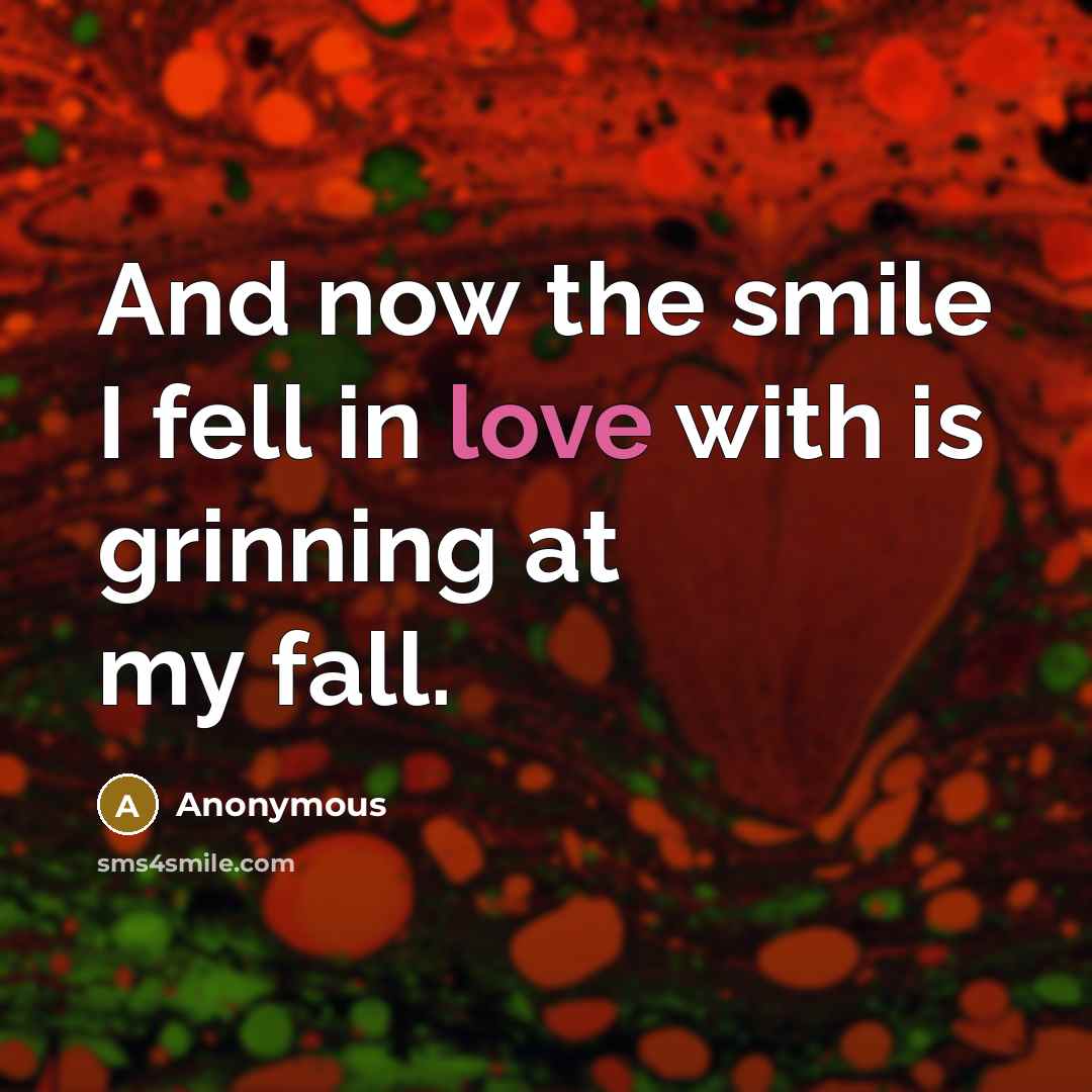 “And now the smile I fell in love with is grinning at my fall.” quote by Anonymous