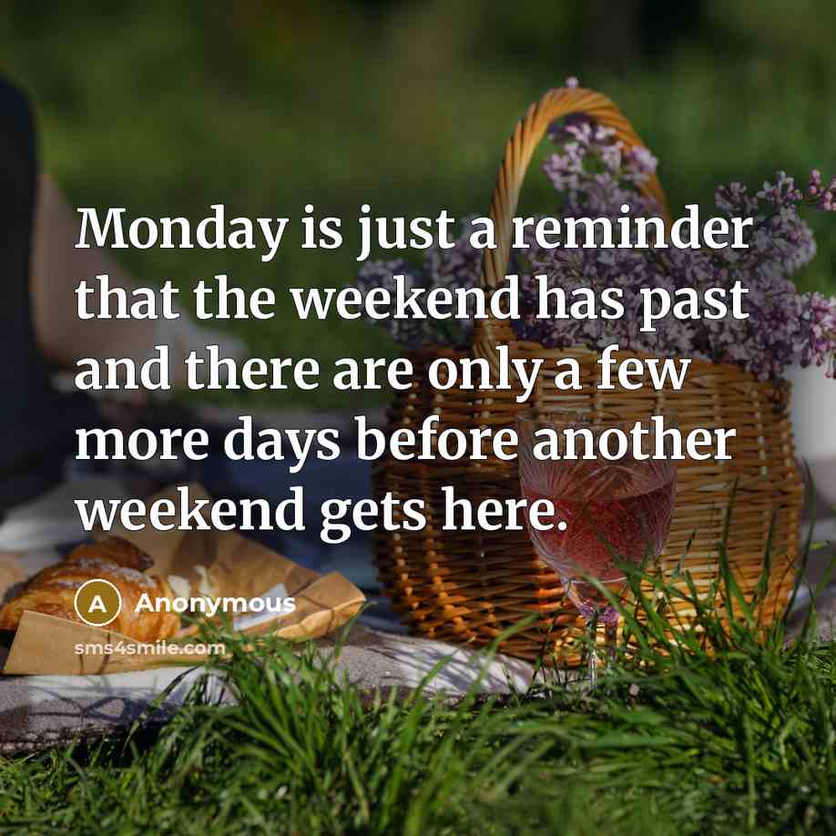 “Monday is just a reminder that the weekend has past and there are only a few more days before another weekend gets here.” quote by Anonymous