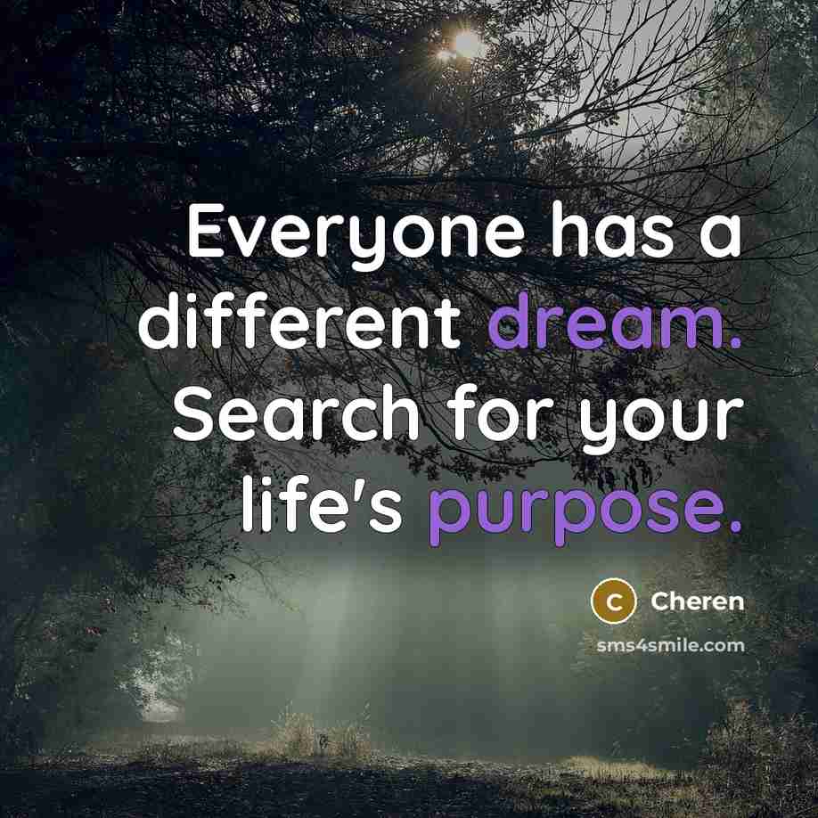“Everyone has a different dream. Search for your life's purpose.” quote by Cheren