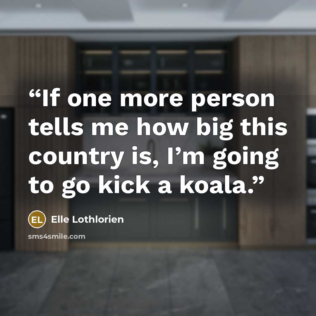 “If one more person tells me how big this country is, I’m going to go kick a koala.” quote by Elle Lothlorien