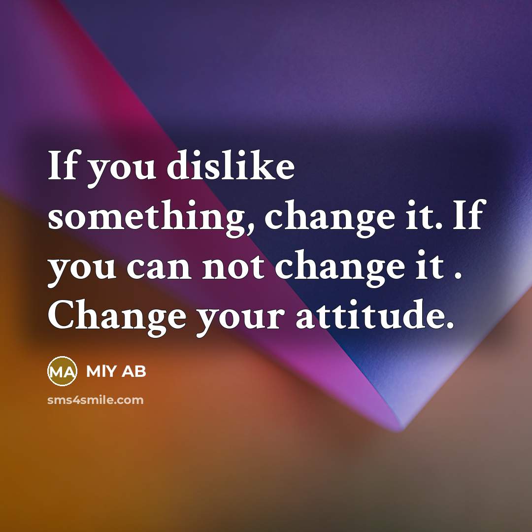 “If you dislike something, change it. If you can not change it . Change your attitude.” quote by MlY AB
