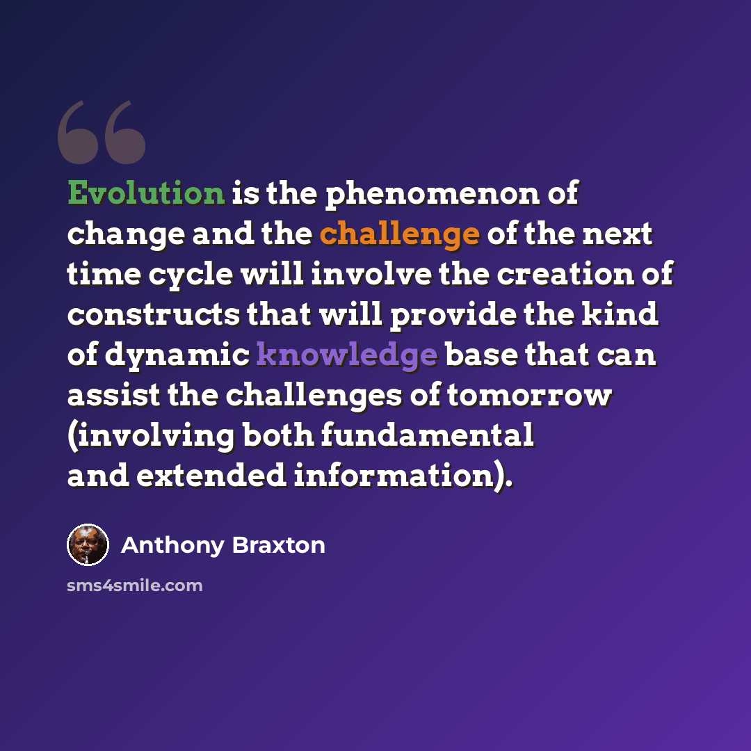 “Evolution is the phenomenon of change and the challenge of the next time cycle will involve the creation of constructs that will provide the kind of dynamic knowledge base that can assist the challenges of tomorrow (involving both fundamental and extended information).” quote by Anthony Braxton