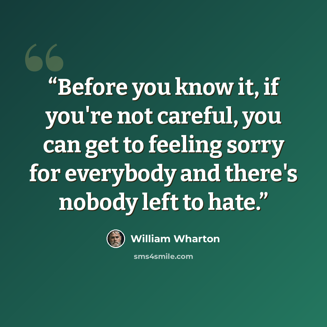 “Before you know it, if you're not careful, you can get to feeling sorry for everybody and there's nobody left to hate.” quote by William Wharton