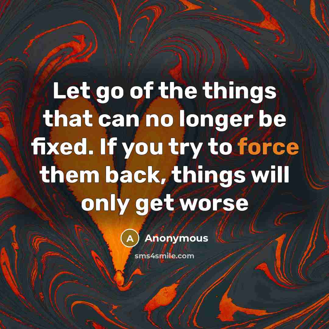 “Let go of the things that can no longer be fixed. If you try to force them back, things will only get worse” quote by Anonymous