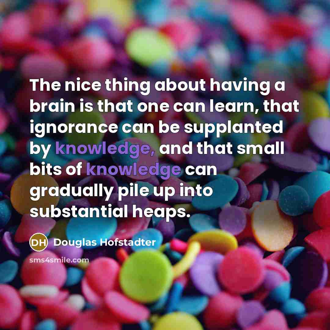 “The nice thing about having a brain is that one can learn, that ignorance can be supplanted by knowledge, and that small bits of knowledge can gradually pile up into substantial heaps.” quote by Douglas Hofstadter