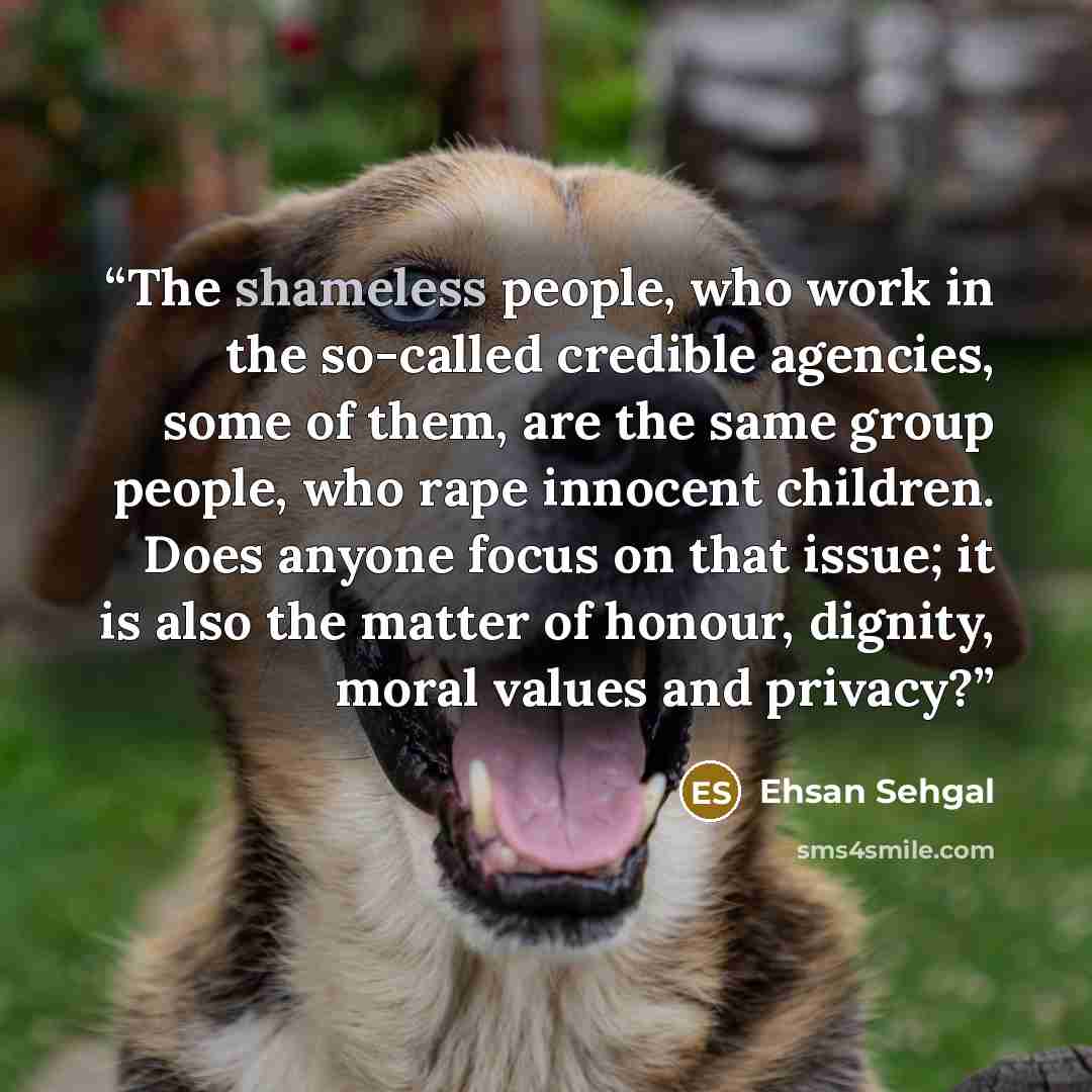 “The shameless people, who work in the so-called credible agencies, some of them, are the same group people, who rape innocent children. Does anyone focus on that issue; it is also the matter of honour, dignity, moral values and privacy?” quote by Ehsan Sehgal