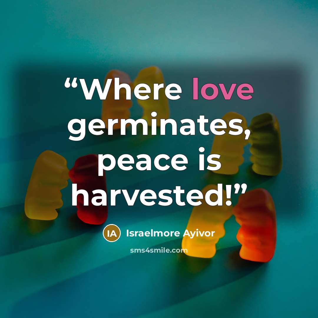 “Where love germinates, peace is harvested!” quote by Israelmore Ayivor