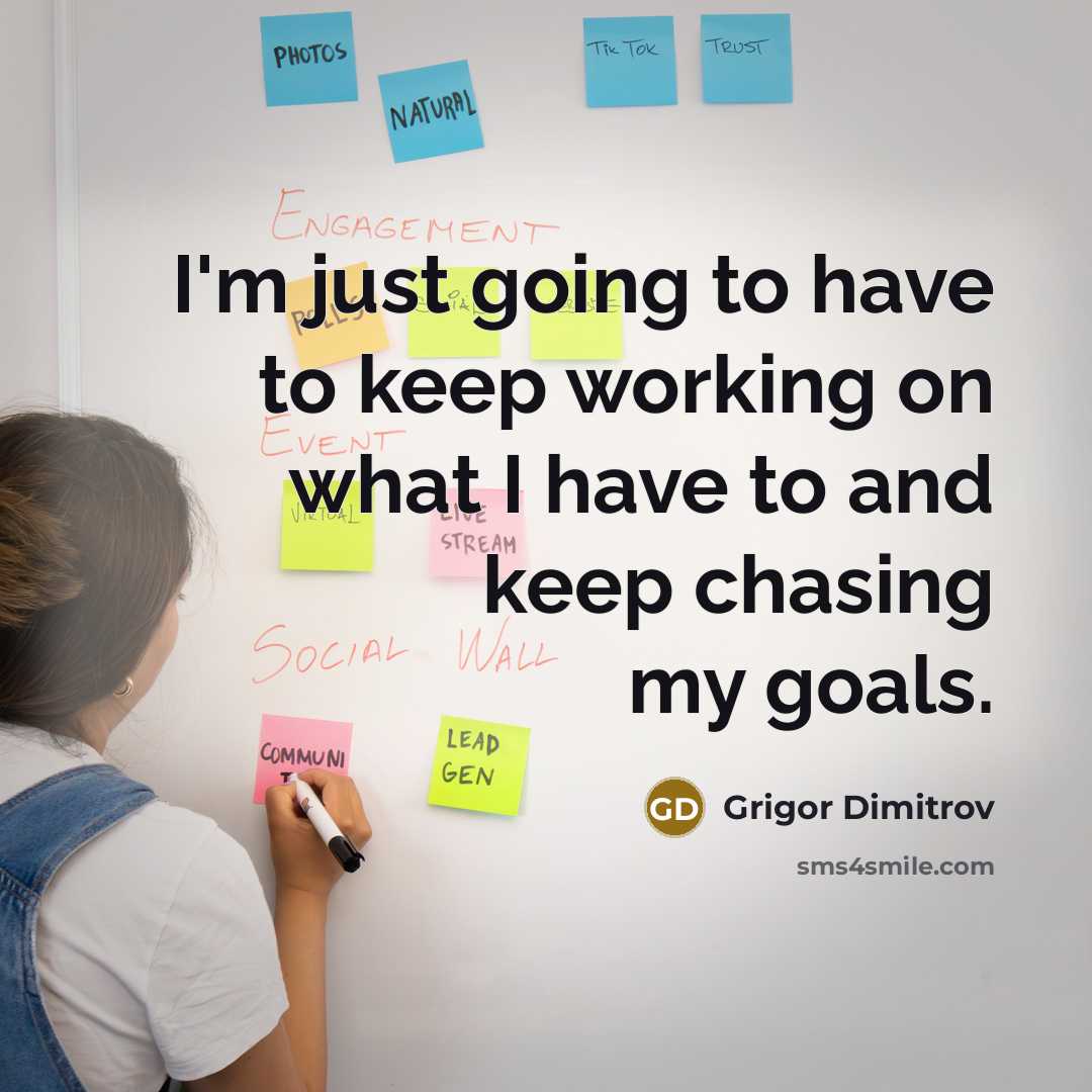 “I'm just going to have to keep working on what I have to and keep chasing my goals.” quote by Grigor Dimitrov
