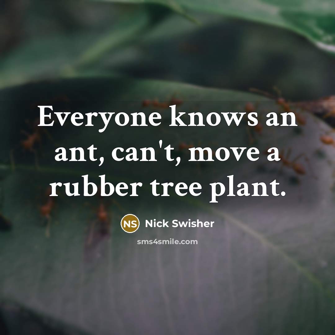 “Everyone knows an ant, can't, move a rubber tree plant.” quote by Nick Swisher