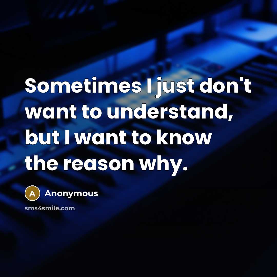 “Sometimes I just don't want to understand, but I want to know the reason why.” quote by Anonymous