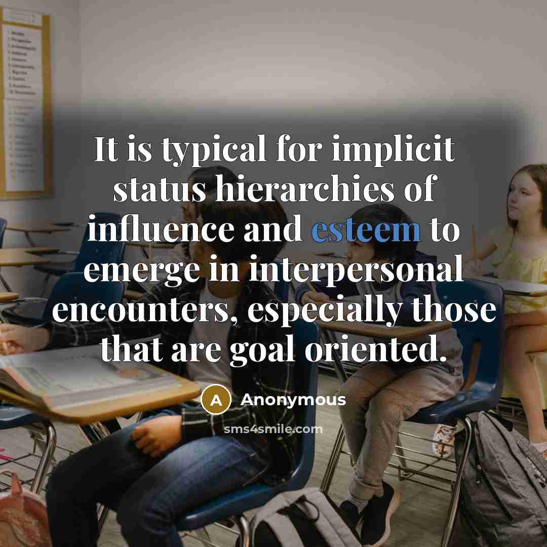 “It is typical for implicit status hierarchies of influence and esteem to emerge in interpersonal encounters, especially those that are goal oriented.” quote by Anonymous