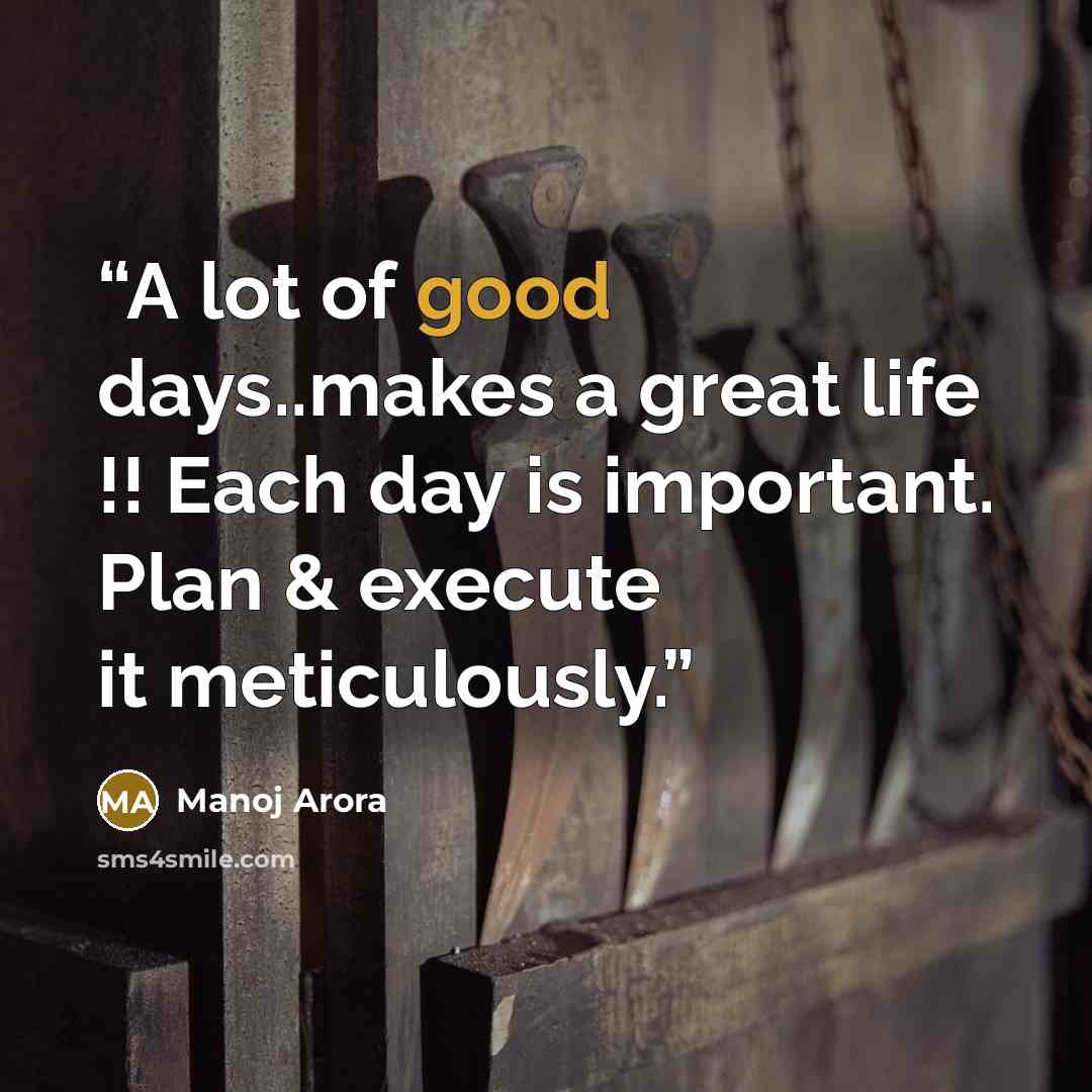 “A lot of good days..makes a great life !! Each day is important. Plan & execute it meticulously.” quote by Manoj Arora