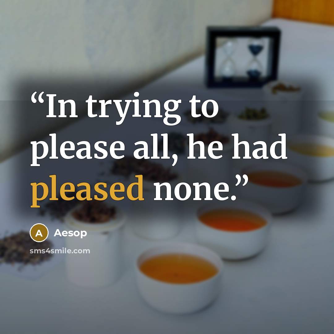 “In trying to please all, he had pleased none.” quote by Aesop