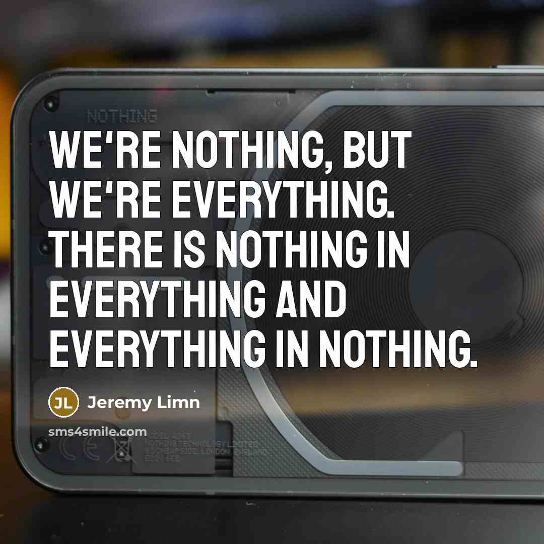 “We're nothing, but we're everything. There is nothing in everything and everything in nothing.” quote by Jeremy Limn