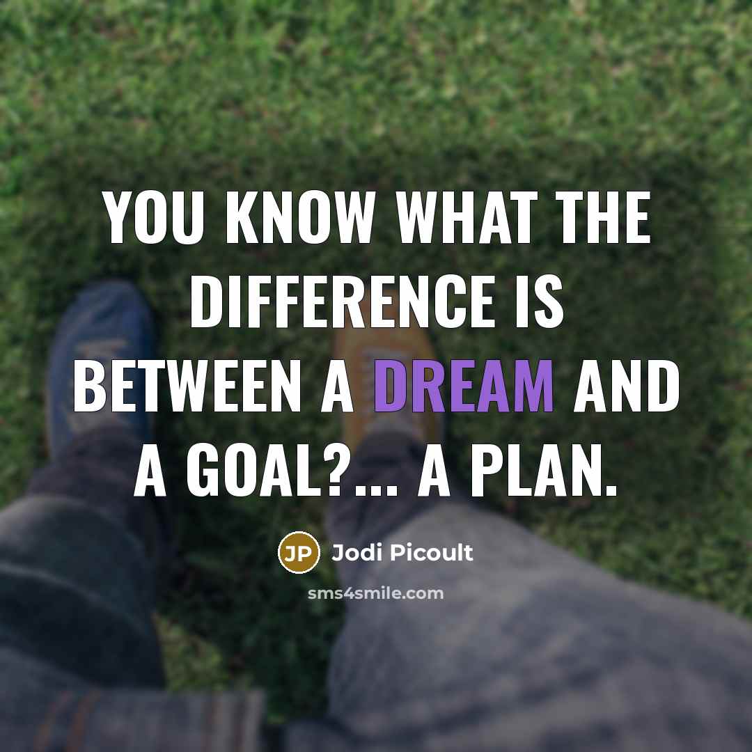 “You know what the difference is between a dream and a goal?... A plan.” quote by Jodi Picoult