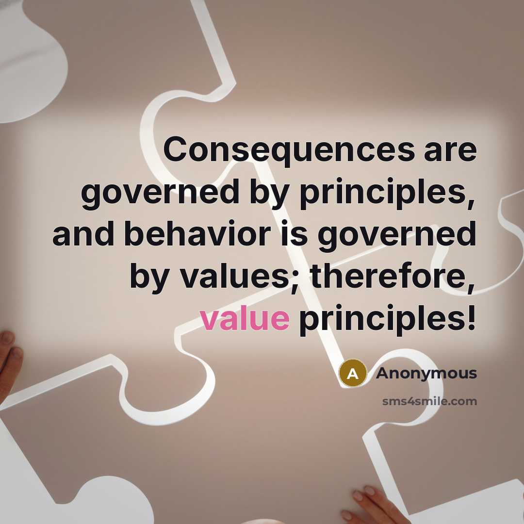 “Consequences are governed by principles, and behavior is governed by values; therefore, value principles!” quote by Anonymous