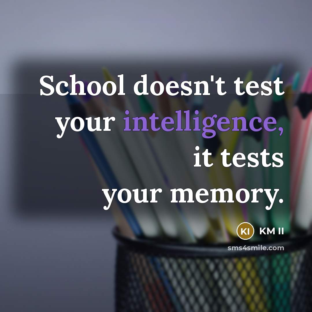 “School doesn't test your intelligence, it tests your memory.” quote by KM II