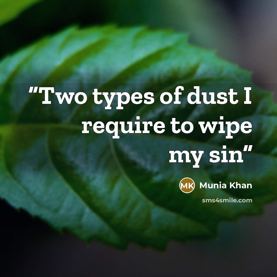 “Two types of dust I require to wipe my sin” quote by Munia Khan