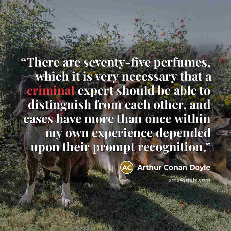 “There are seventy-five perfumes, which it is very necessary that a criminal expert should be able to distinguish from each other, and cases have more than once within my own experience depended upon their prompt recognition.” quote by Arthur Conan Doyle