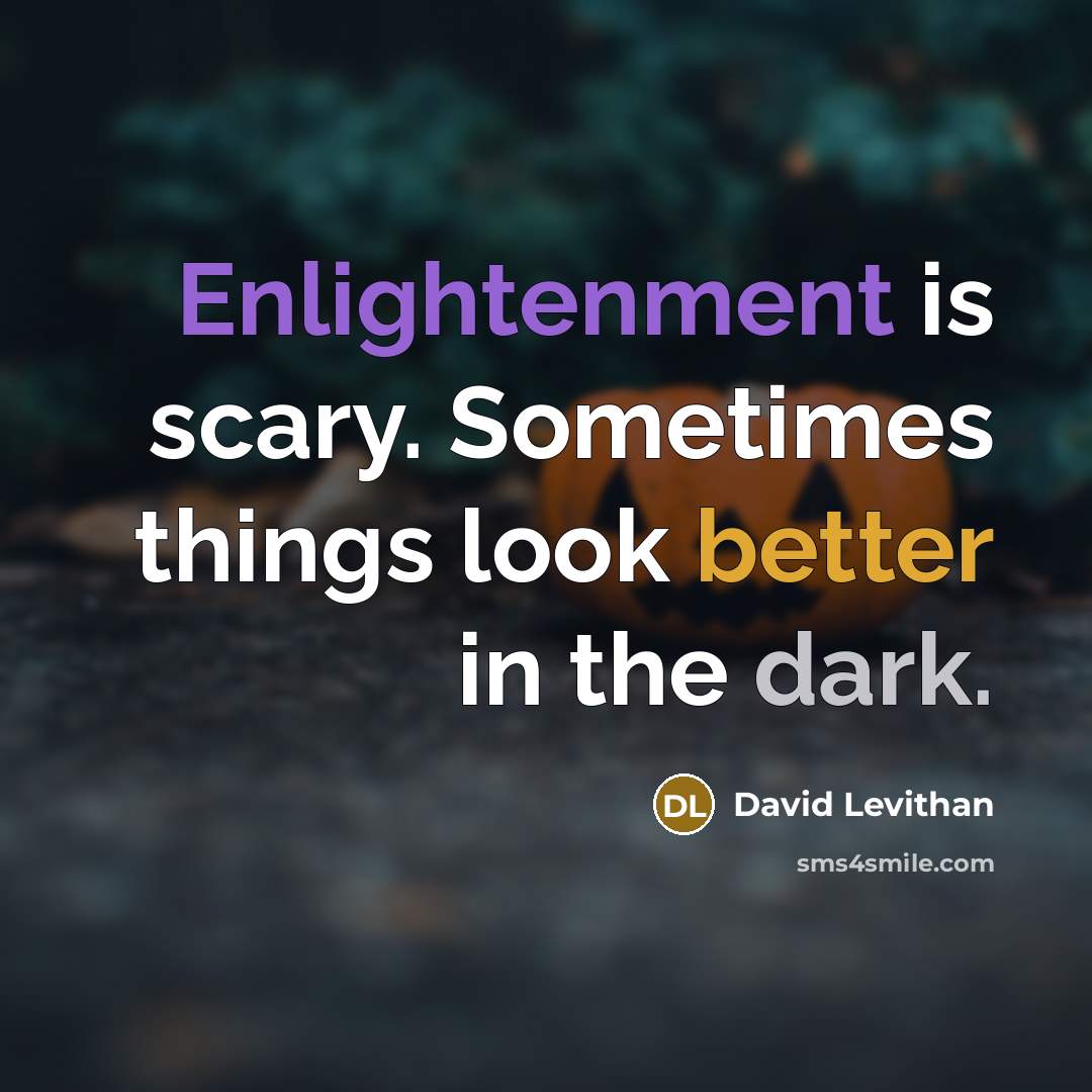 “Enlightenment is scary. Sometimes things look better in the dark.” quote by David Levithan