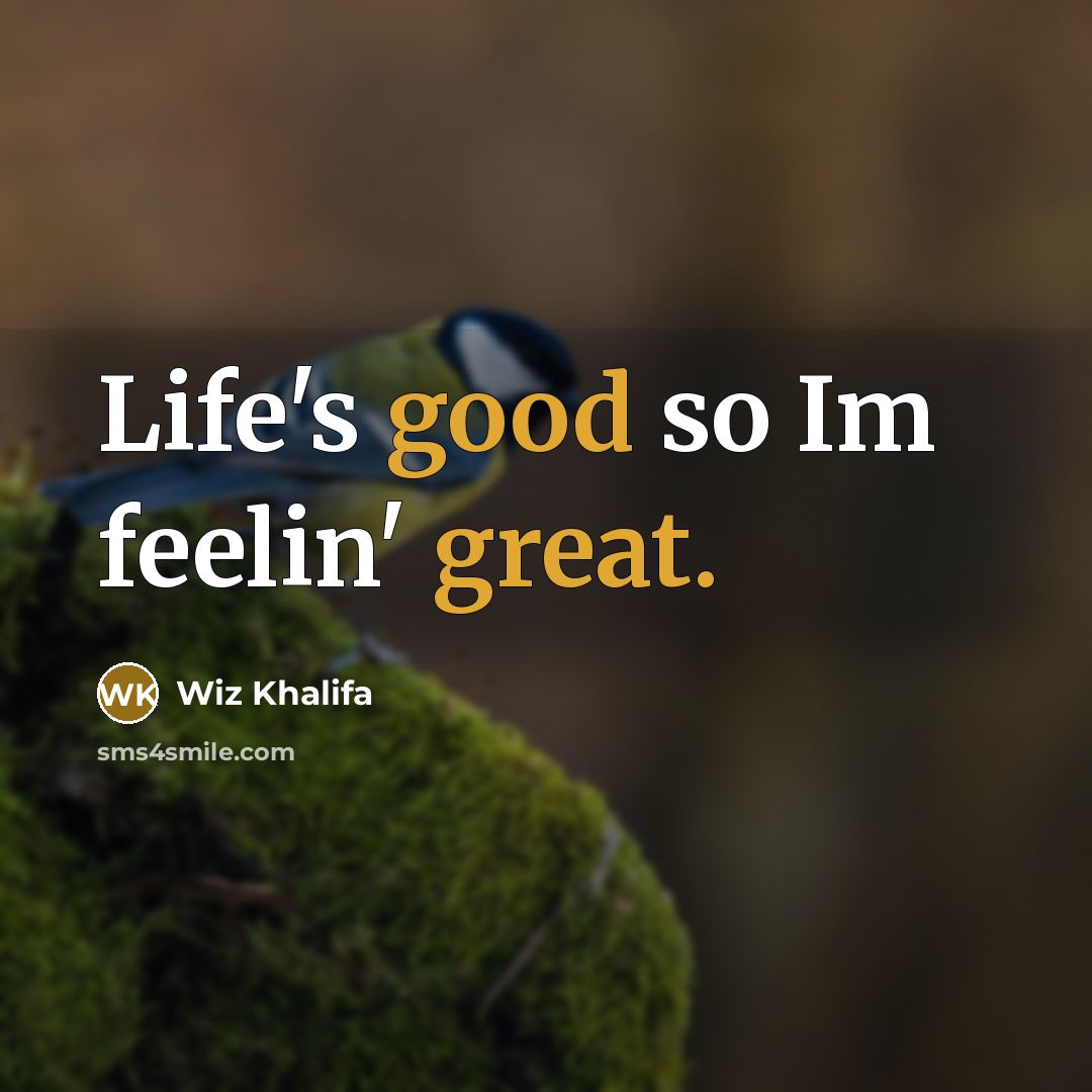 “Life's good so Im feelin' great.” quote by Wiz Khalifa