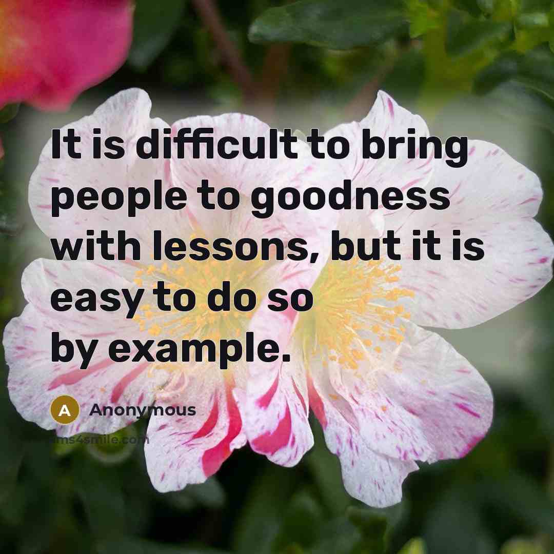 “It is difficult to bring people to goodness with lessons, but it is easy to do so by example.” quote by Anonymous