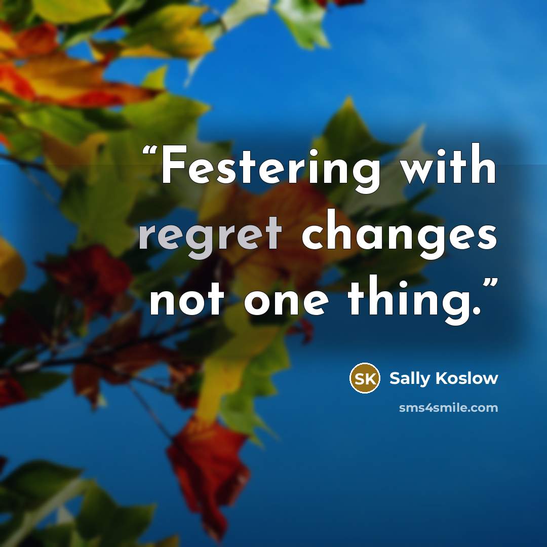 “Festering with regret changes not one thing.” quote by Sally Koslow