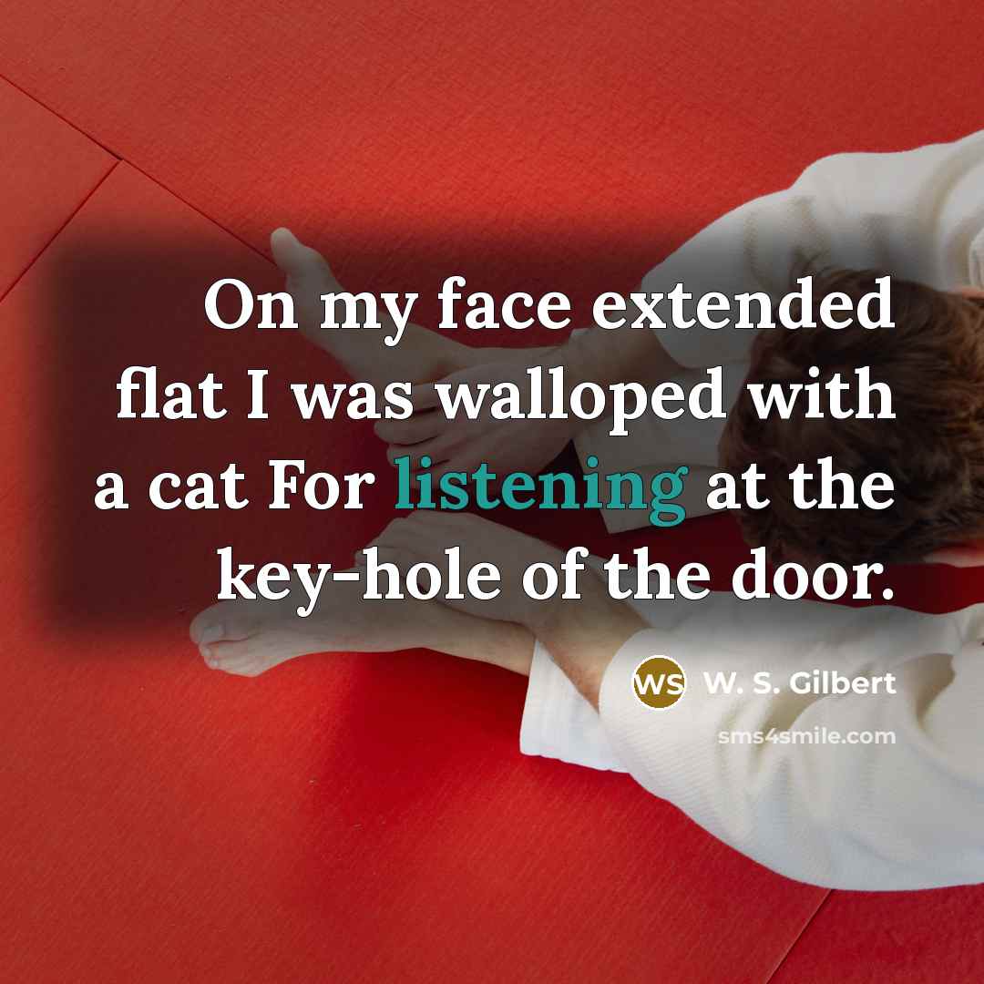 “On my face extended flat I was walloped with a cat For listening at the key-hole of the door.” quote by W. S. Gilbert