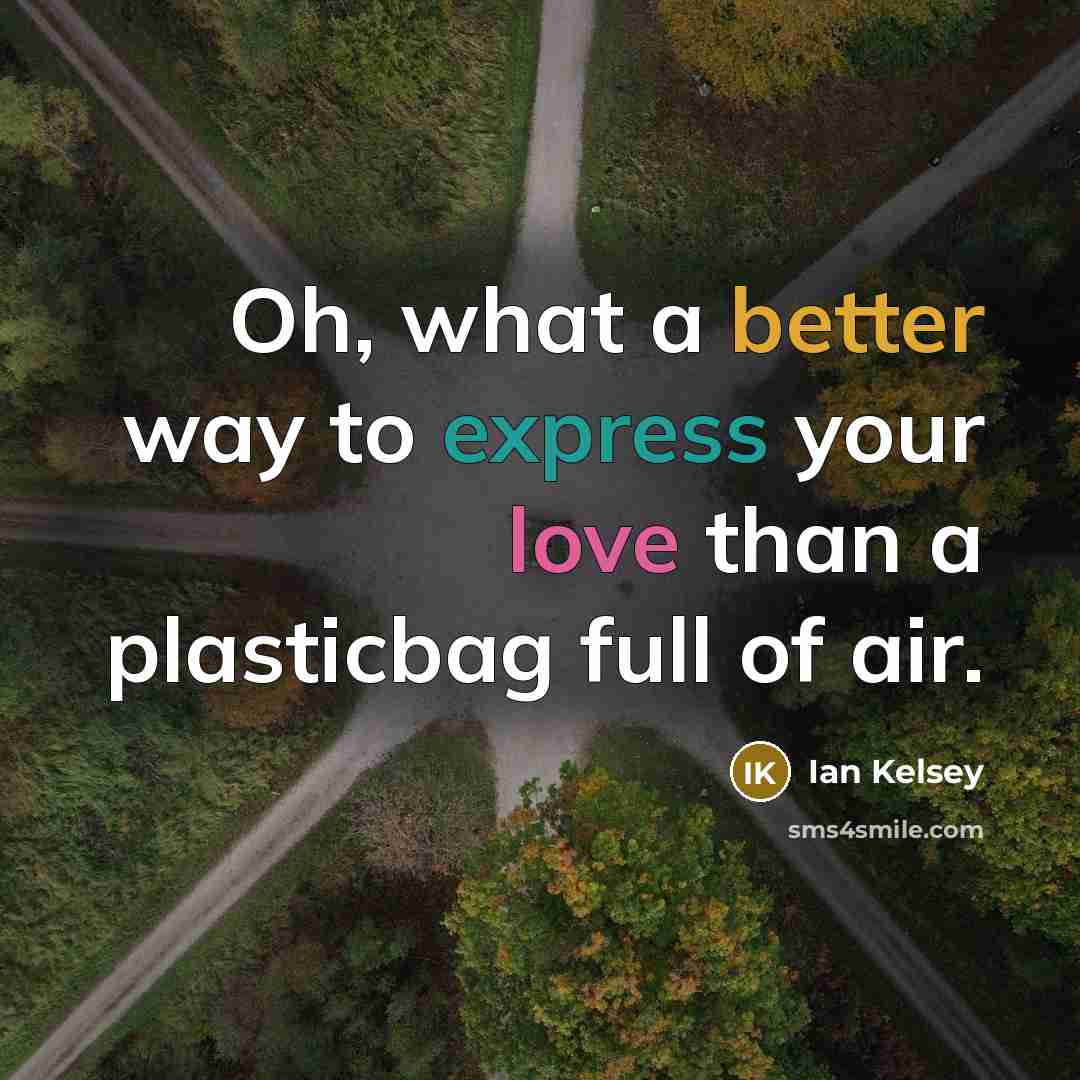 “Oh, what a better way to express your love than a plasticbag full of air.” quote by Ian Kelsey